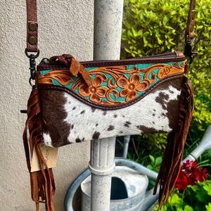 AMERICAN DARLING BILLFOLD SIZE FRINGE CROSSBODY HIDE PURSE